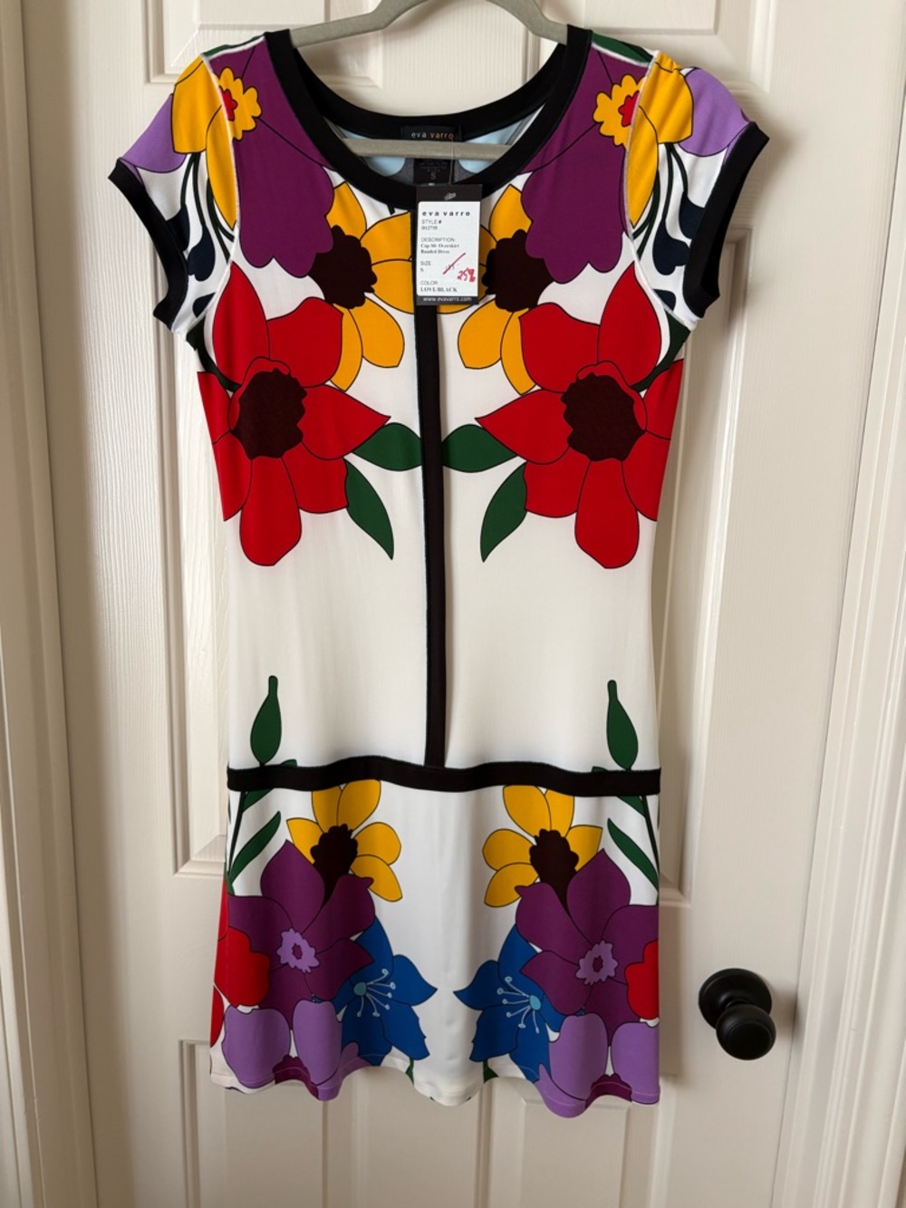 eva varro White Floral Cap-Sleeve Mini Dress with Multicolor Blooms
